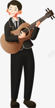 身穿黑色套装弹吉他的男孩高清图片