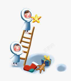 圣诞节儿童卡通圣诞节可爱小孩爬楼梯高清图片