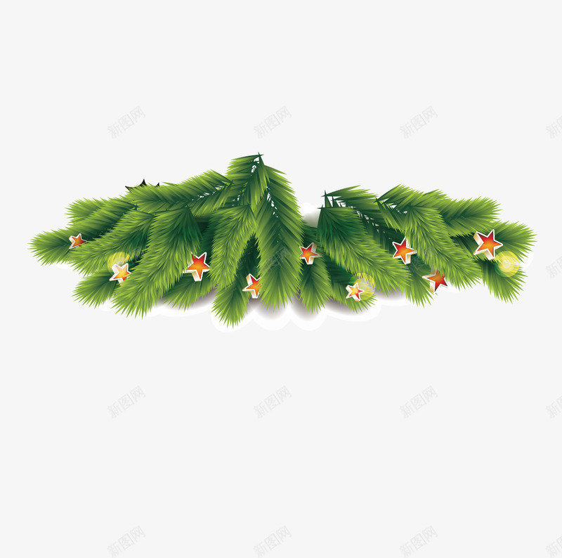 松树枝和星星png免抠素材_新图网 https://ixintu.com 圣诞节 圣诞装饰东西 星星 松树枝
