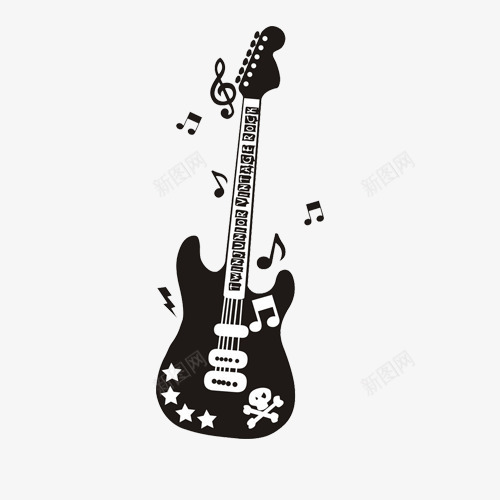 吉他图标png_新图网 https://ixintu.com 乐器 装饰 音符 黑白插画