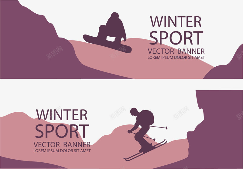 紫色滑雪海报矢量图ai_新图网 https://ixintu.com 冬季运动 滑雪 滑雪场 运动 矢量图