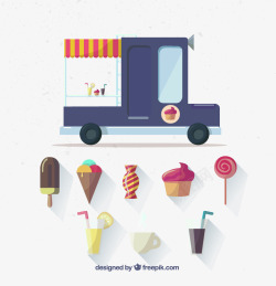 雪糕棒棒糖卡通甜品售货车矢量图高清图片