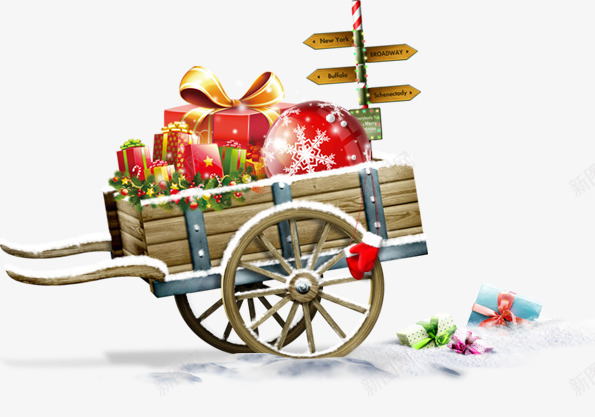 圣诞节小马车png免抠素材_新图网 https://ixintu.com 圣诞节元素 圣诞节小马车 大礼包 礼物 礼盒
