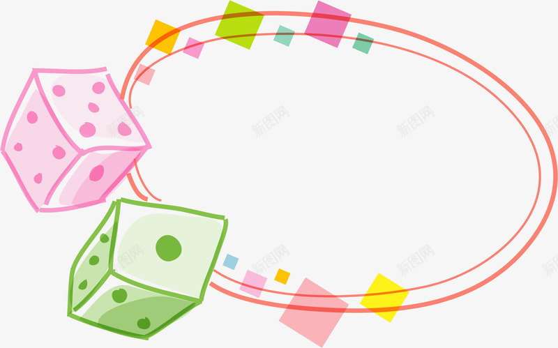 骰子边框png免抠素材_新图网 https://ixintu.com AI 卡通 彩色 手绘 插画 方块 线条 色子 赌博 边框 骰子