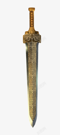 中国风详云游戏升级装饰图案黄金古代剑高清图片