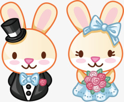 可爱兔子结婚小人素材
