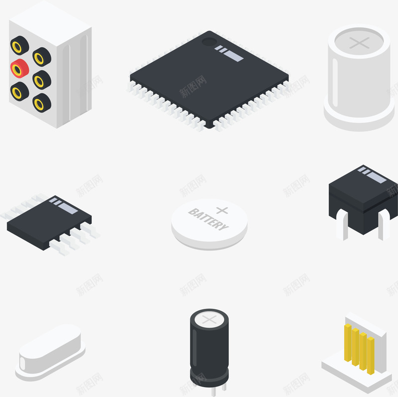 卡通电子硬件元器件矢量图ai免抠素材_新图网 https://ixintu.com 元器件 电子产品 电子元件 电子元件图 矢量png 矢量图 科技产品 高科技