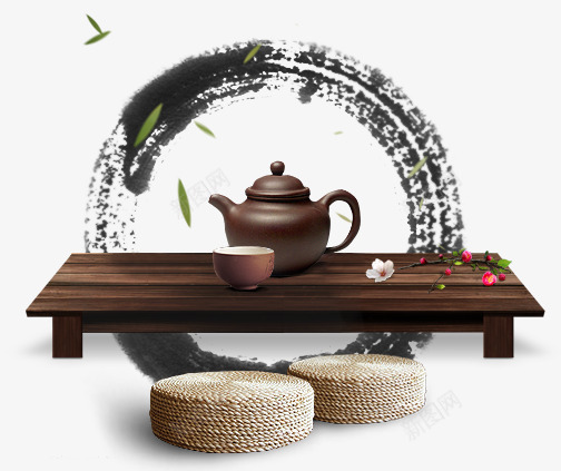 茶具元素png免抠素材_新图网 https://ixintu.com 中国风 古典 墨迹 煮茶茶具 茶具 茶叶