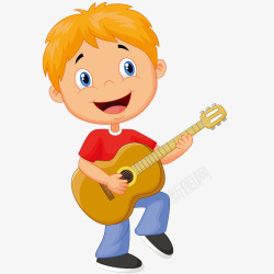 卡通可爱弹吉他小男孩素材