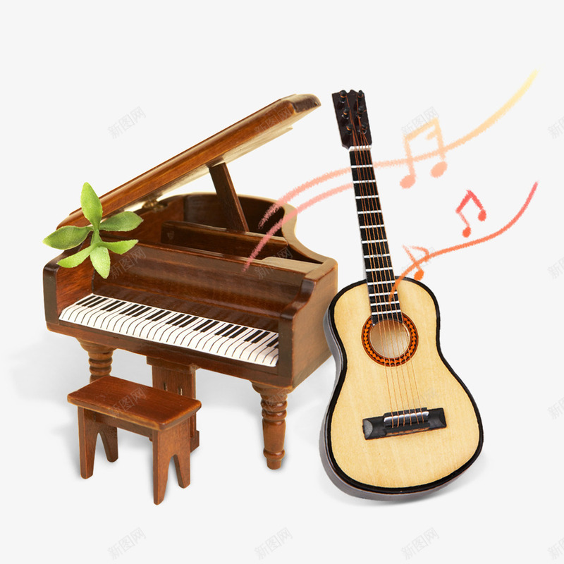 钢琴和吉他png免抠素材_新图网 https://ixintu.com png图形 png装饰 乐器 吉他 树叶 装饰 钢琴 音符