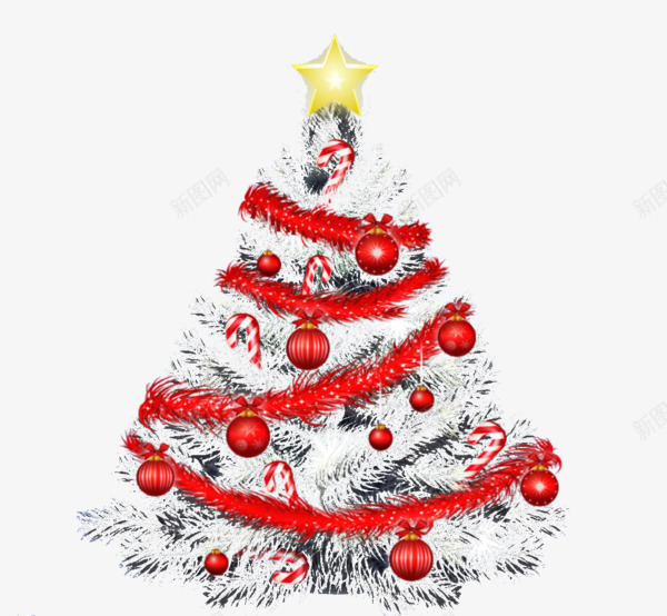 卡通白色圣诞树装饰星星png免抠素材_新图网 https://ixintu.com 卡通手绘 圣诞树 星星装饰 白色松树 红色彩带