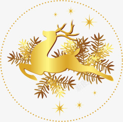 圣诞快乐标签矢量金色闪耀雪花麋鹿标签高清图片