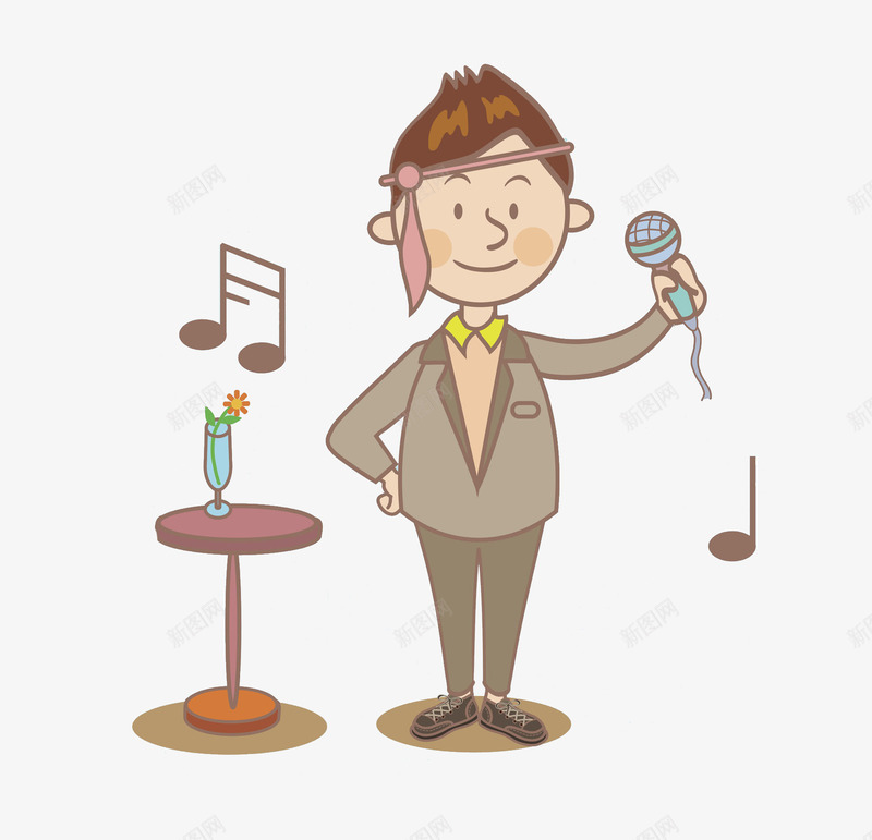 唱歌的男人png免抠素材_新图网 https://ixintu.com 帅气的 搞笑的 桌子 歌手 男人 话筒 音符 高兴地