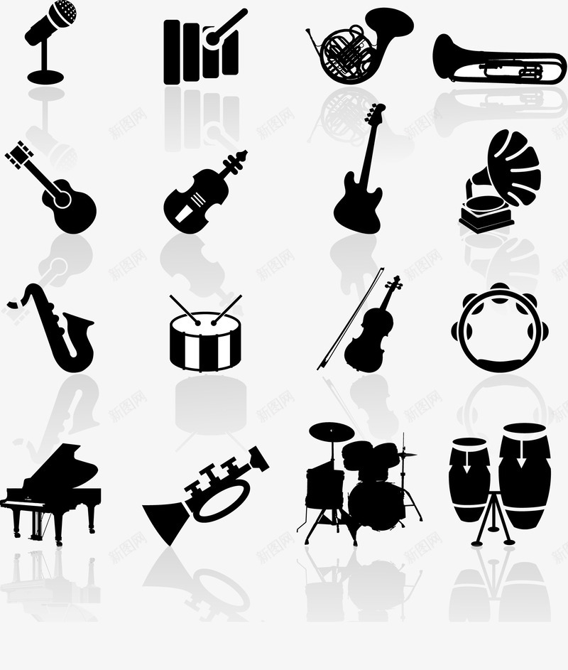 各种乐器的简图png免抠素材_新图网 https://ixintu.com 吉他 小提琴 架子鼓 电吉他 话筒