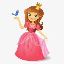 粉色小裙子卡通公主和鸟高清图片