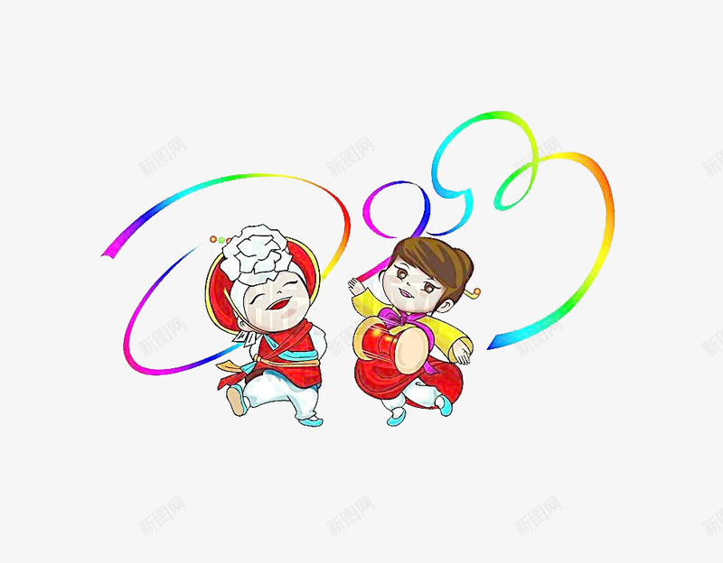 新年吉祥png免抠素材_新图网 https://ixintu.com 彩带 新年吉祥素材 福娃 红色 舞乐 跳舞