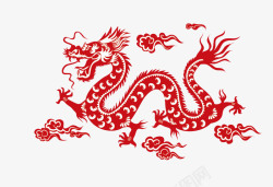 民间艺术红色中国风蛟龙剪纸高清图片