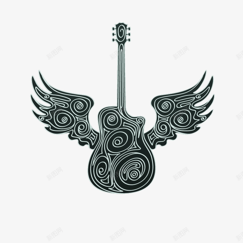 创意带翅膀的吉他矢量图ai免抠素材_新图网 https://ixintu.com 创意 吉他素材 翅膀矢量 黑色 矢量图