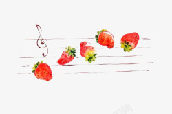 动感草莓草莓五线音符创意插画高清图片
