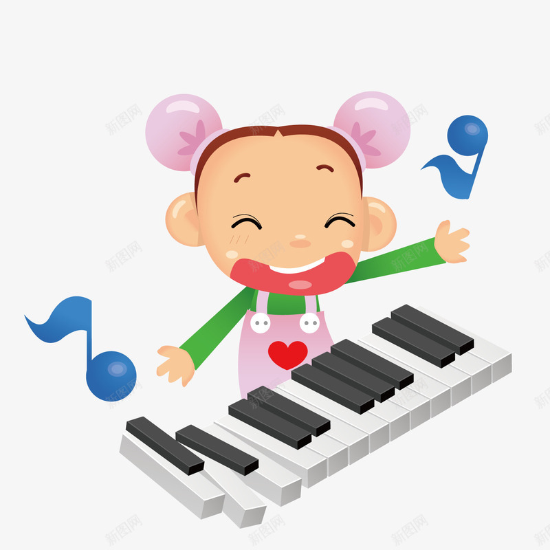 弹钢琴的小女孩png免抠素材_新图网 https://ixintu.com 女孩 钢琴 音符