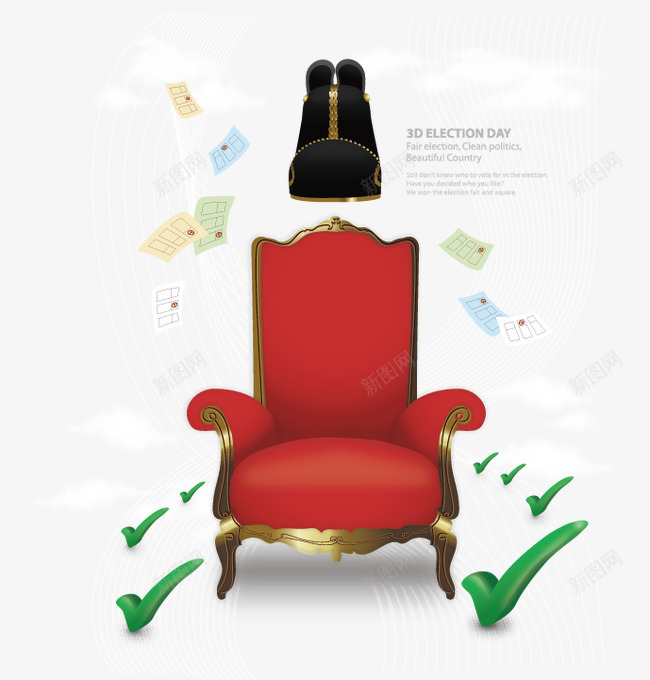 立体插画矢量图图标ai_新图网 https://ixintu.com 3D 商务插画 对号 平面设计 广告设计 椅子 王座 皇冠 立体 矢量图
