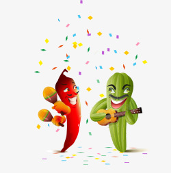 跳舞辣椒卡通跳舞的黄瓜和辣椒矢量图高清图片