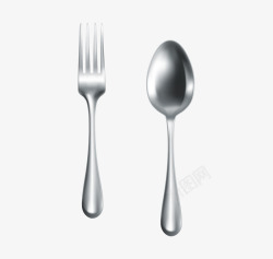 银色勺子手绘银色汤匙叉子高清图片