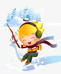 小孩子寒假旅游滑雪卡通矢量图素材