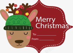 圣诞礼物卡圣诞节卡通驯鹿红色卡片矢量图高清图片
