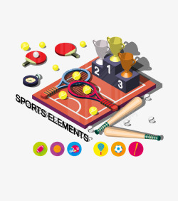 乒乓球奖杯卡通体育用品立体插画高清图片