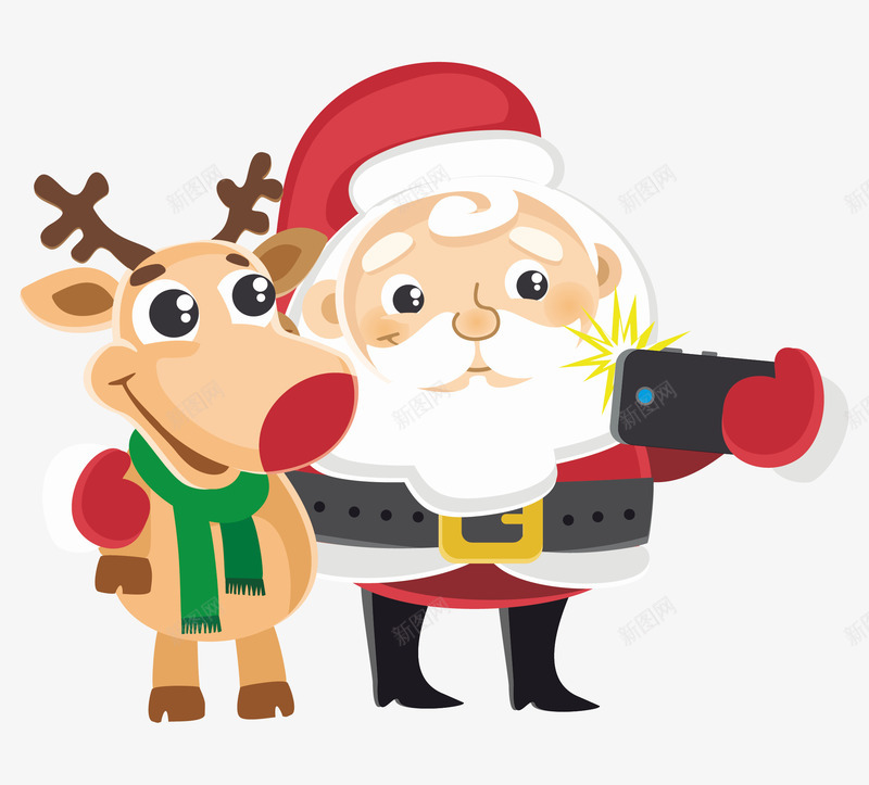 拍照的圣诞老人与麋鹿png免抠素材_新图网 https://ixintu.com 圣诞节 圣诞麋鹿 拍照 自拍 自拍海报 节日装饰 驯鹿
