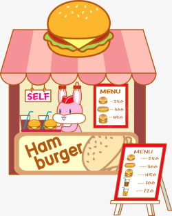 平面兔子卡通手绘兔子汉堡包商店矢量图高清图片