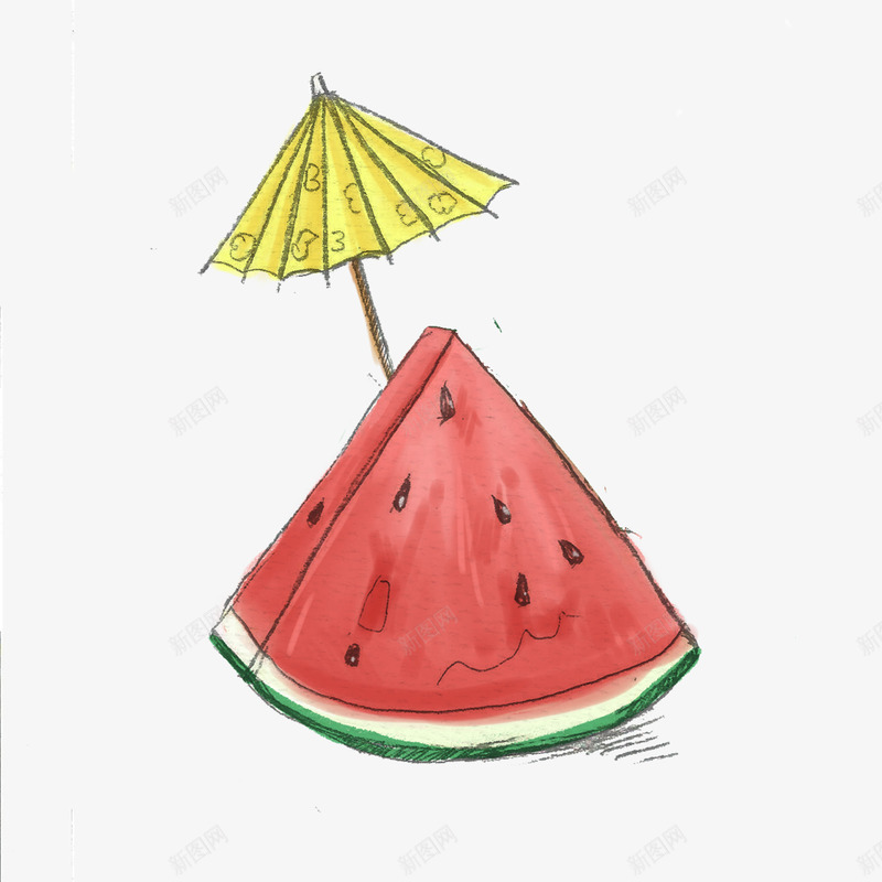 带伞的西瓜夏天png免抠素材_新图网 https://ixintu.com 夏天 夏至 暑假 西瓜