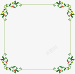 水彩圣诞节壁炉绿色花藤边框高清图片