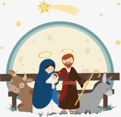 玛利亚卡通耶稣诞生插画高清图片