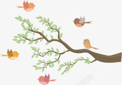 树枝上的小鸟春天树枝上的彩色小鸟矢量图高清图片