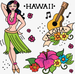 夏威夷小吉他夏威夷少女草裙舞高清图片