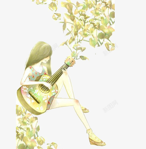 树下弹吉他的女孩png免抠素材_新图网 https://ixintu.com 乐器 卡通人物 卡通女孩 吉他少女 吉他社海报 女孩 弹吉他 音乐