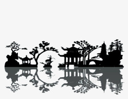 西湖剪影中国风庭院剪影高清图片