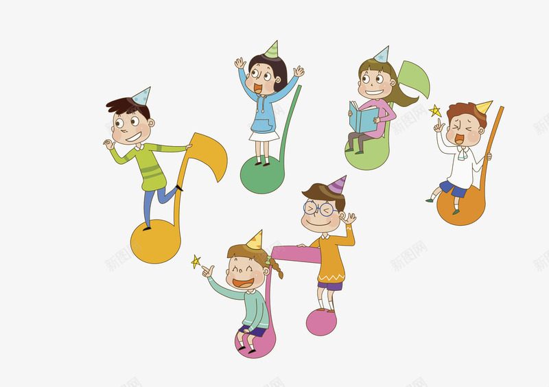 音符上的孩子png免抠素材_新图网 https://ixintu.com 卡通 可爱的 小孩 开心的 音乐 音符 高兴地