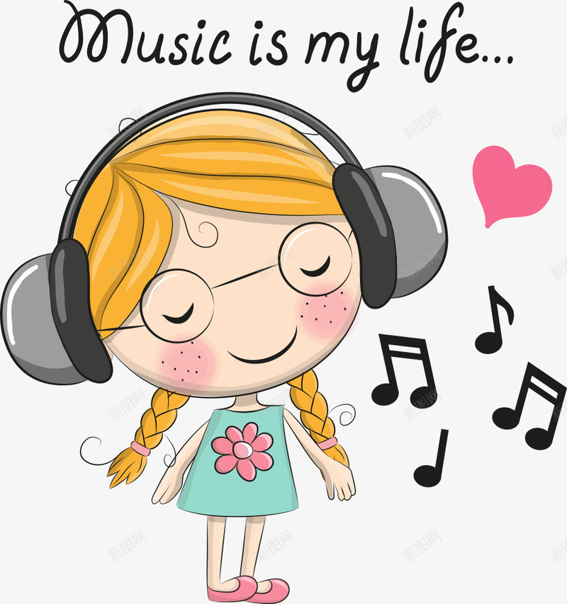 听音乐的女孩png免抠素材_新图网 https://ixintu.com 人物 卡通女孩 听音乐女人 女孩 爱心 音乐 音符