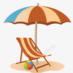 手绘太阳伞桌椅沙滩矢量图素材