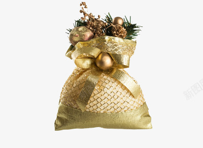 一金色袋子装着的铃铛球png免抠素材_新图网 https://ixintu.com 圣诞 节日 装饰品 金色
