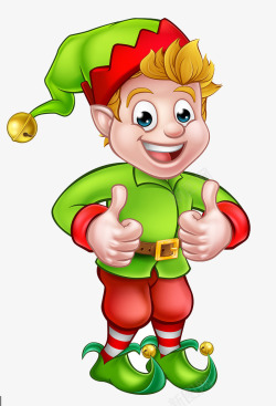 穿着绿色衣服的人竖大拇指的金发圣诞老人高清图片