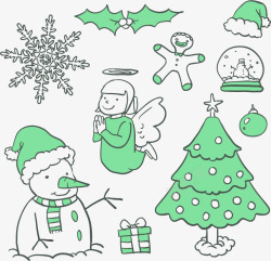 雪人天使绿色系圣诞节元素高清图片