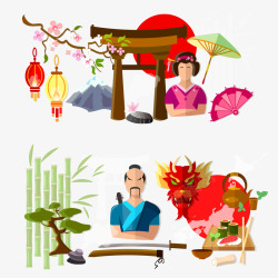 日本传统旅游人物日本扁平化人物高清图片