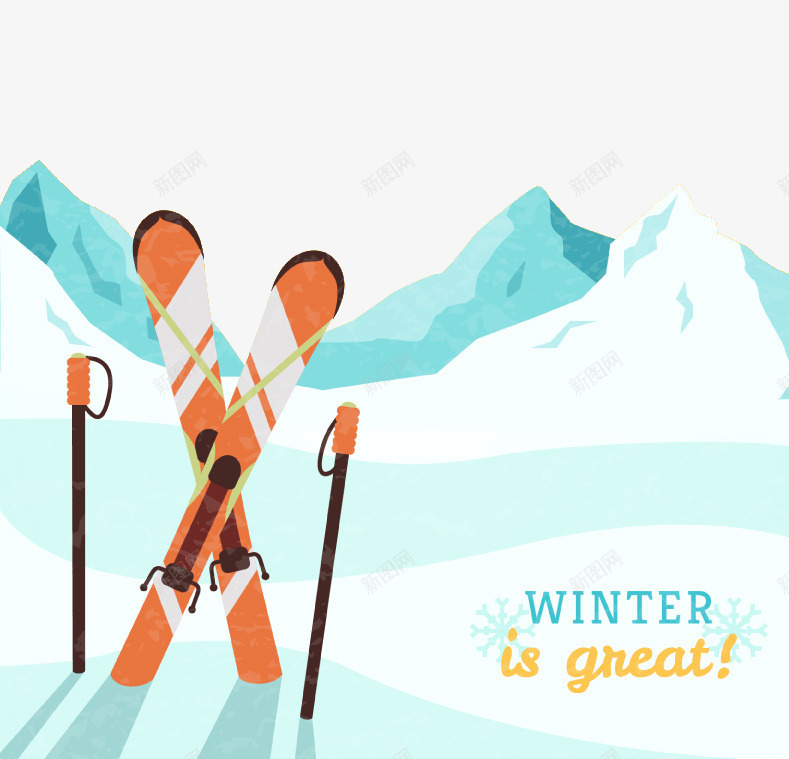 滑雪板与雪山风景矢量图ai免抠素材_新图网 https://ixintu.com 冬季 滑雪板 运动 雪山 风景 矢量图