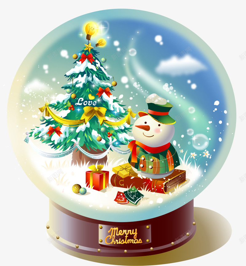 水晶球里的圣诞节png免抠素材_新图网 https://ixintu.com 圣诞树 圣诞节素材 水晶球 礼物 雪人 雪花