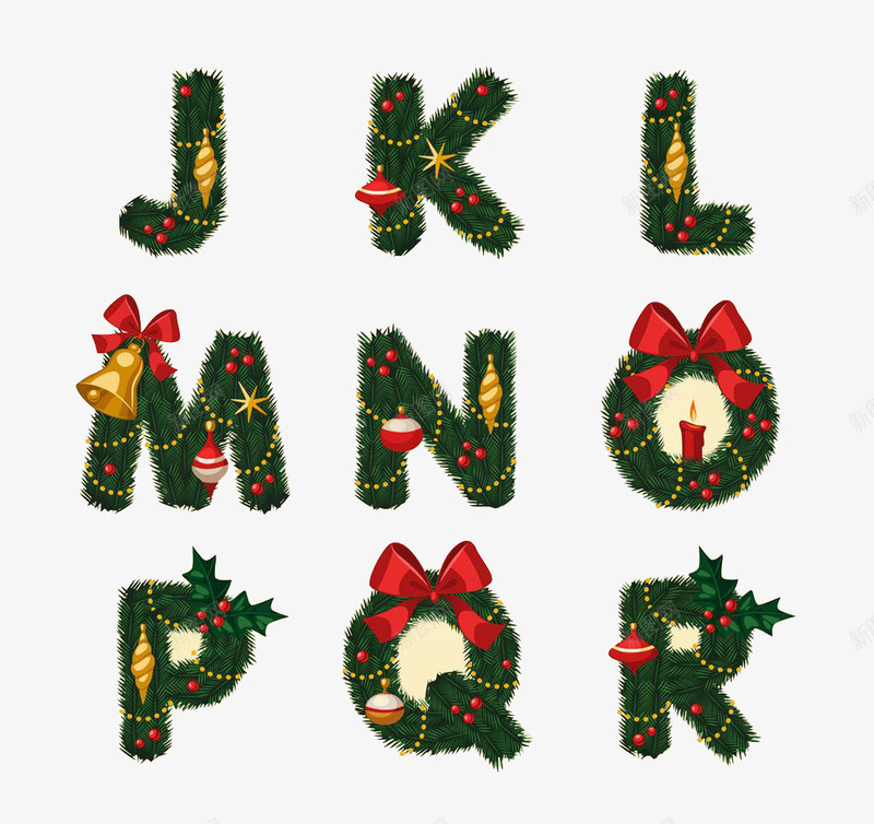 圣诞节装饰字母片png免抠素材_新图网 https://ixintu.com 创意字母设计 圣诞节 拼音 拼音卡片 潮流 节日素材 蝴蝶结 设计 铃铛
