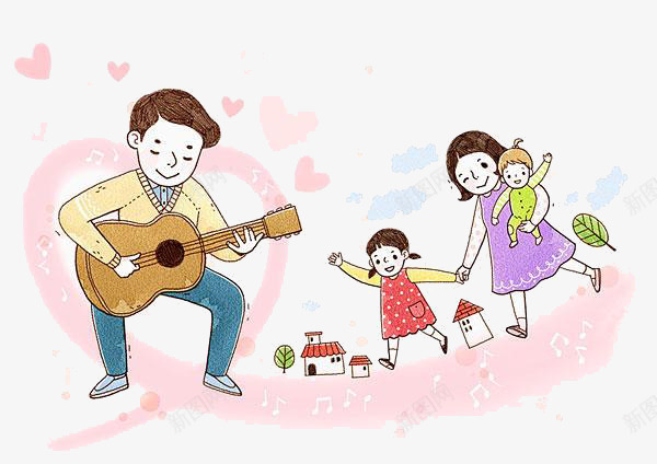 卡通男人弹吉他png免抠素材_新图网 https://ixintu.com 卡通 孩子 弹吉他 爱心 男人
